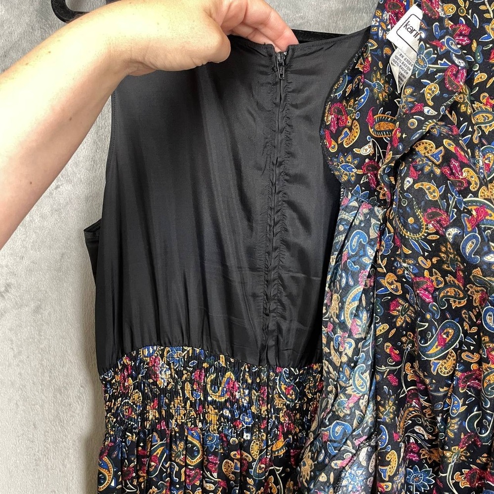 Vintage Karin Stevens Paisley Floral Jacket Dress 2 Piece Size 12 Black Maxi - Picture 12 of 12